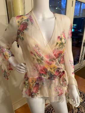 Ralph Lauren Floral Wrap Blouse - Cream with flowers and cream cami.